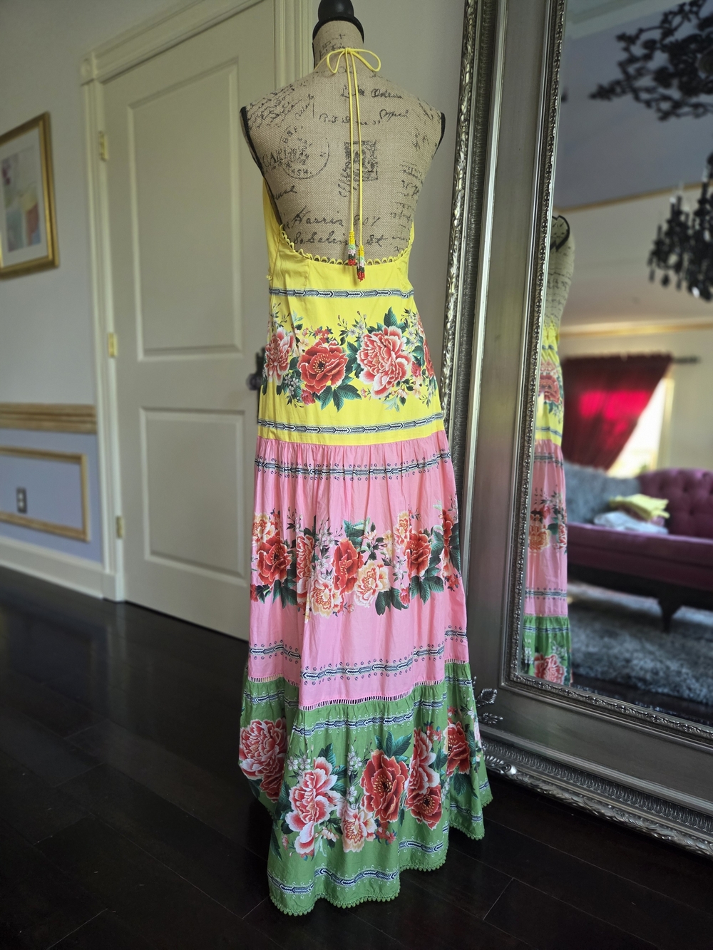 FARM Rio Yellow, Pink & Green Floral Halter Maxi Dress M - Picture 7 of 14